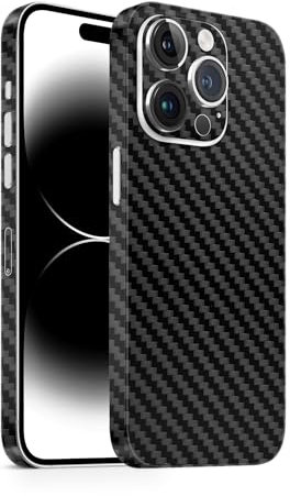 TF Skins Skin passend für das iPhone 14 Pro Skin/Schutzfolie für die Rückseite und Seiten in edler Optik inkl. Kameraschutz Schutz vor Kratzern (Carbon Black)
