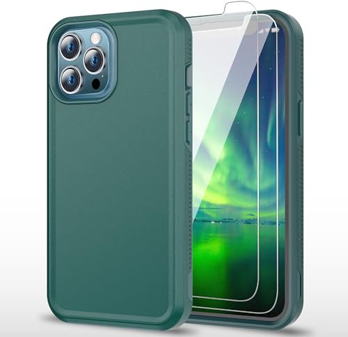 AYMECL Designed for iPhone 12 Case/iPhone 12 Pro Case,[Military Grade Drop Protection] [with 2 pcs Self-Healing Screen Protectors] Protective Cover for iPhone 12/12 Pro,Dark Green