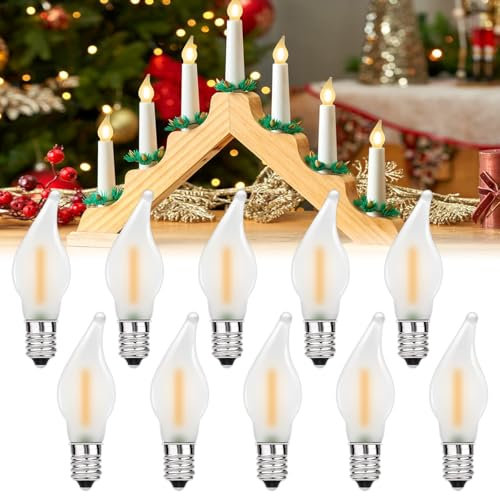 MZYOYO E10 LED Glühbirne,AC 14V-55V E10 LED Kerzen für Schwibbogen,Spitzkerzen Birnen für Schwibbogen,Kerzen 2100K Warmweiß,0,2W,3LM,Matt,10er Pack