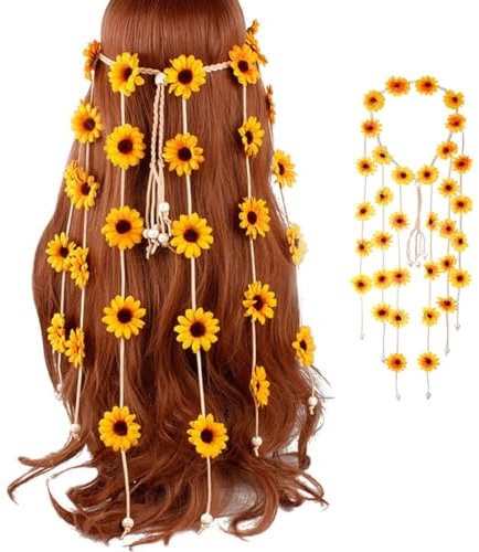 HZAOPZE Sonnenblumen Haarschmuck, Sonnenblumen Haarreif, Gänseblümchen Kranz, Floral Hippie Accessoires, Blumenkranz Haare Für Fasching, Karneval, Hochzeit, Kopfbedeckung für Fotoshootings, Gelb