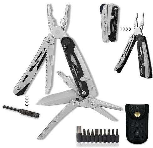 Geschenke für Männer,Multitool Werkzeug Multifunktionszange 21 in 1 Camping Zubehör Enthält Messer Sägen Scheren Flaschenöffner Flint Vatertagsgeschenk