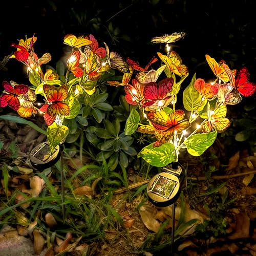 TOTHDATE 2PCS Solar Schmetterlinge für Außen, Warmweiß Licht Schmetterlinge Deko Solarleuchten Solar Blumen Gartenleuchten IP44 Wasserdicht für Gartenweg