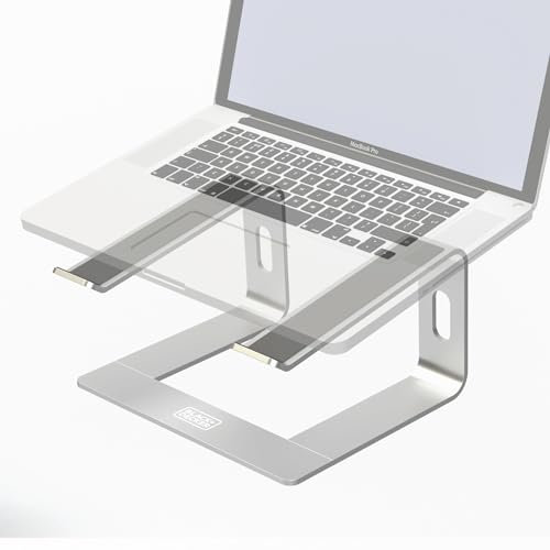 BLACK+DECKER Laptop Stand for Desk - Ergonomic Laptop Stand for Desk - Laptop Riser Compatible with MacBook Notebook Computer - Laptop Holder Computer Stand - Durable Aluminum Laptop Accessories