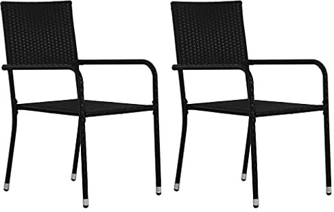 AJJHUUKI Home Outdoor Esszimmerstühle, 2 Stück, Polyrattan, schwarz