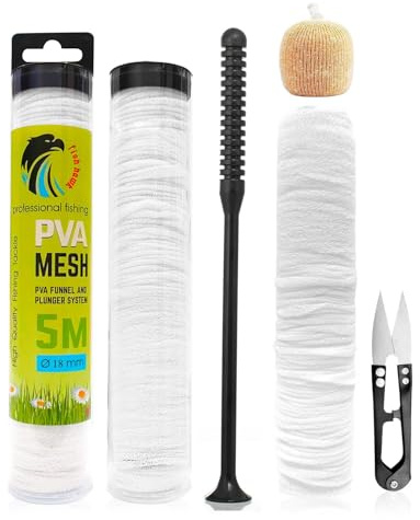 PVA-Netz-Set mit Schere, 18 mm breit, PVA-Netz, Karpfenangeln, Nachfüllpackung, schnelles Schmelzen, PVA-Netzbeutel, Zubehör mit Trichter und Kolbensystem, PVA-Netzbeutel, wasserlöslich, für