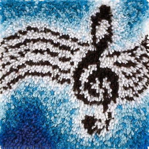 CraftsFabrics Knüpfhaken-Set mit Musiknoten für Erwachsene und Anfänger, DIY Kissen Teppich Making Kit mit vorgedruckter Leinwand, Acrylgarn & Hakenwerkzeug für Musikliebhaber, Heimdekoration Handwerk