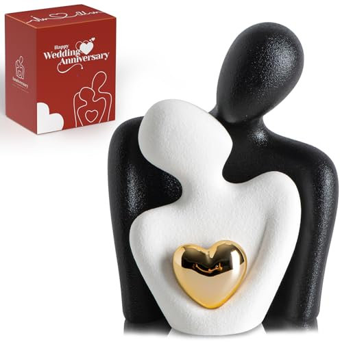 LCCCK Moderne Mini Keramik Paar Figur mit Herz – Abstrakte Liebesstatue & Skulptur Deko für Wohnzimmer, Schlafzimmer, Tisch oder Regal – Geschenk zum Jahrestag, Valentinstag oder Hochzeit