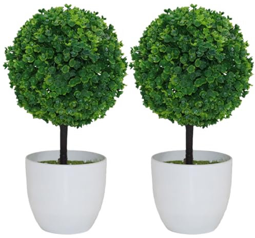 Jeorywoet Bunny Boxwood Topiary 2PCS 10 Inch Artificial Topiary Trees in Pot Decorative Plastic Faux Boxwood Topiary Potted Fake Greenery Plants for Office Home Decor Green, Topiary Trees