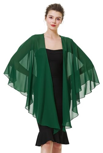 BEAUTELICATE Damen Chiffon Schal Stola Elegante Bolero Leichter Sommerjacke Braut Schal für Brautkleid Hochzeit Abendkleid Festlich (Smaragd Grün, Einheitsgröße)