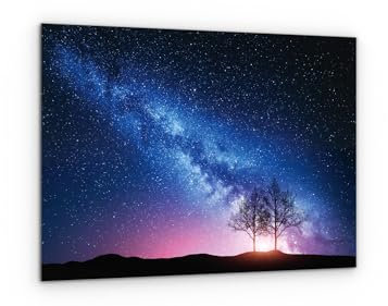 ALLboards Glas Magnettafel MILCHSTRASSE UND BAUM 90x60cm Glasbild Memoboard aus Glas Glastafel mit Motiv Magnetwand zum Beschriften Magnetische Tafel Wanddekoration Wandbild