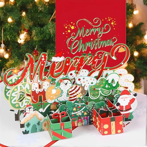 MZSX Weihnachten 3D-Grußkarten, 15 * 20cm, Weihnachtsgeschenke Karten für Freunde, Familie Weihnachtsfeier Geschenk-Karten Dekorationen, für Winter-Weihnachtszeit, Urlaub Karten, Geschenke Karten