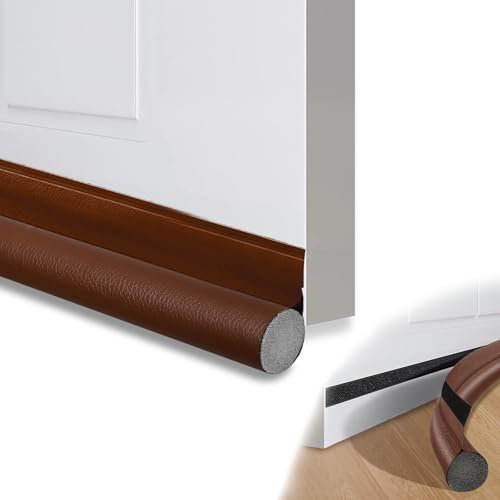 2 Stück Zugluftstopper für Türen,90cm Tür Zugluftstopper Selbstklebend,Luftzugstopper für Türen,Türschlitz Zugluftstopper mit Klettverschluss,Wiederverwendbaren,Leder ist Leicht zu Reinigen (Braun)