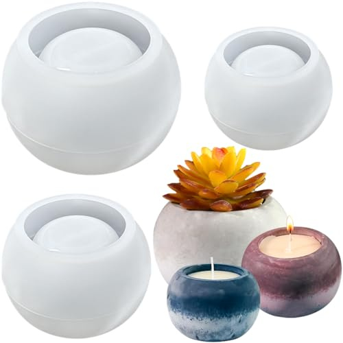 3 PCS Round Concrete Candle Jar Mold Round Pot Molds Trinket Box Container Storage Mould Vase Silicone Mold Pen Holder Mold Candles Resin Mold for DIY Resin Art Craft Home Decor Planter