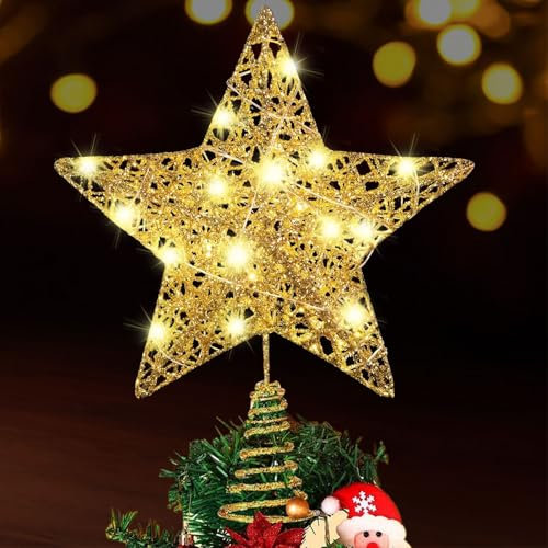 Weihnachtsbaum Stern Topper, Weihnachtsbaumspitzen Stern, Weihnachtsbaum Spitze Stern, Christbaumspitze Stern Led Baumschmuck Stern für Weihnachtsbaum Heimdekoration Fest Partydekoration (Gold)