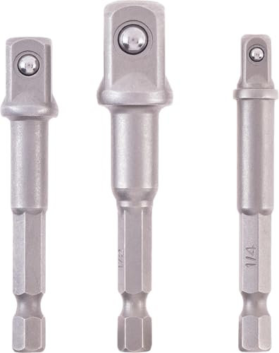 Einhell - Juego de adaptadores (3 piezas, 65/72 mm, 1/4, 3/8 y 1/2, cromo vanadio, alta resistencia al desgaste, vástago E 6.3)