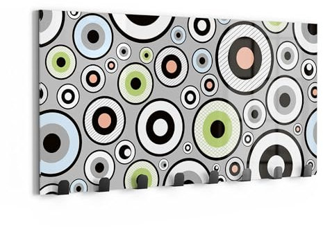 DEQORI Wandgarderobe Glas & Metall | Motiv Bunte Augenspiele | 60x30 cm | Design Haken-Leiste modern | Garderoben-Paneel für Flur, Wohnzimmer & Schlafzimmer | magnetisch & beschreibbar