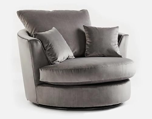 NIGHT HAVEN Plush Velvet Corner Sofa Set - 3-Seater, 2-Seater, Swivel Chair & Storage Ottoman (Charcoal, Swivel Chair)