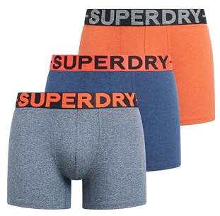Superdry Herren Boxershorts aus Bio-Baumwolle im 3er-Pack Leuchtend Blau Meliert/Leuchtend Orange Meliert/Matt Marineblau Gesprenkelt XXL