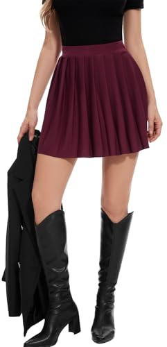 DRESSTELLS Plisseerock Damen Tennisrock Knielang Minirock High Waist Gothic Rock Kurz Sommerrock Elegant Y2K Pleated Skirt Faltenrock Burgundy M