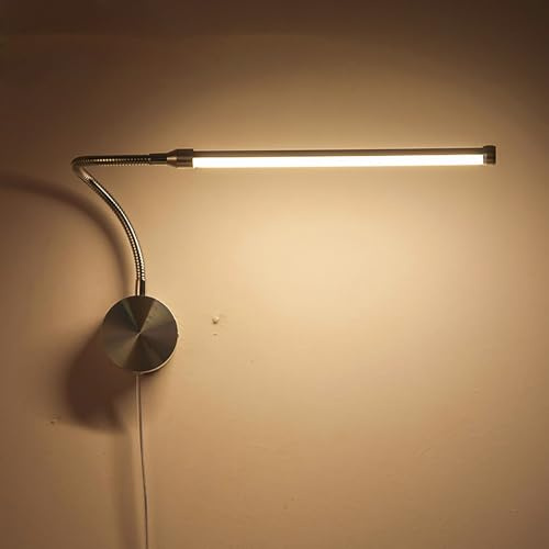LED Schwanenhals Lampe mit Schalter Modern Schlafzimmer Nachttischlampe Silber 360° Einstellbar Leselampe Wandlampe Innen Wandbeleuchtung mit 190cm Kabel Stecker Kinderzimmer (Warms Licht,1 Stück)