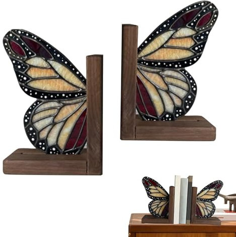 Serre-Livres Papillon, décorations d'ailes de Papillon Serre-Livres avec Verre irisé, décorations esthétiques d'art Papillon, Bouchon de Livre en Bois pour la décoration de la Maison des Femmes
