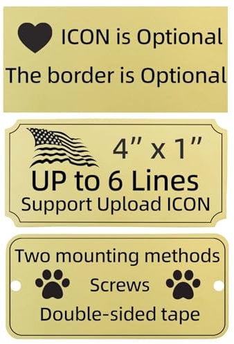 QIPAN Custom Engraved Metal Name Plate,Personalized Name Plaque,Thickened Brushed Metal Custom Laser Engraving Plaques with Adhesive or Hole(with screws) 4“ x 2” (Gold, X-Large)