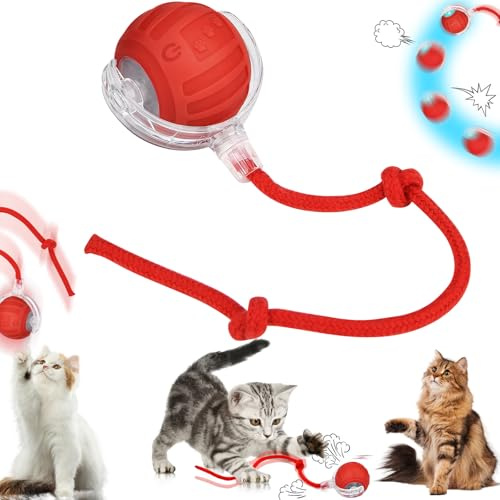 Interaktives Katzenspielzeug Ball, Katzenball Elektrisch, 2026 Neu Katzenspielzeug Elektrisch mit Vogelgesang, 360° Smart Rolling Pet Ball 3 Arbeitsmodi Interaktiver Spielballmit Schwanz für Katzen