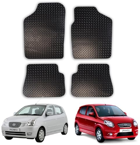 Kia Picanto (2004-2009) Heavy Duty Thick Rubber Car Mats Accessories Tailored Fit Front Rear Set Compatible Accessory Waterproof Durable Non-Slip 5mm Full Coverage Protection