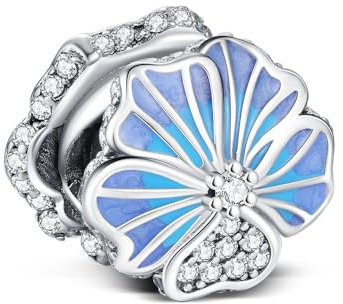 Charm in argento Sterling 925 adatto per braccialetti Pandora, fiori di loto e ciliegio, adatto come regalo per moglie, festa della mamma, San Valentino, compleanno, MINI, Argento sterling, Nessuna
