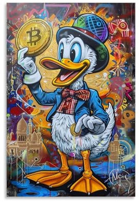 SLKJYX Graffiti-Poster mit großem Gemälde von Donald Duck in Fed Hut und kariertem Kragen, Wandkunst, dekoratives Gemälde, Wandbild, moderne Dekoration, hängendes Kunstposter, 40 x 60 cm
