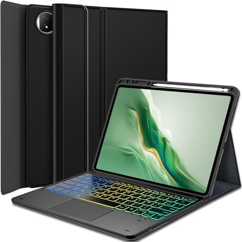 Nanhent Rétroéclairé Clavier Coque pour Honor Magic Pad 2 (12.3 Pouces) 2024, Smart Touchpad, AZERTY Français Amovible Bluetooth sans Fil Clavier avec Housse Étui Cuir PU pour Honor MagicPad2
