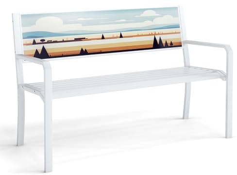 COSTWAY Gartenbank Metall, wetterfeste Sitzbank für 2 Sitzer, Parkbank mit dekorativer Rückenlehne, Metallbank bis 300 kg belastbar, Eisenbank für Garten, Terrasse, Balkon, 128 x 53 x 81,5 cm