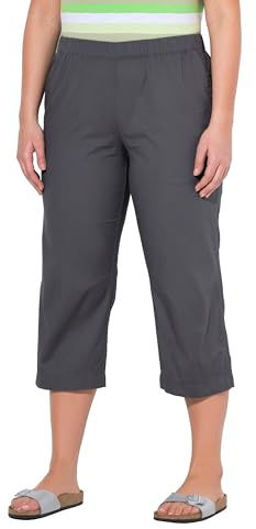 Ulla Popken Damen große Größen Übergrößen Plus Size 7/8-Hose Ruby, geformtes Knie, gerades Bein, Elastikbund Graphitgrau 44 819749110-44
