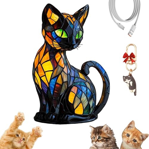Katzenlampe Mosaik, Solymall Katzenlampe, Lampe Katze Nachtlicht Katze Und Hund, Usb Lampe Mit Warmem Umgebungslicht, Wohndekor Für Katzen- Und Hundeliebhab (A)
