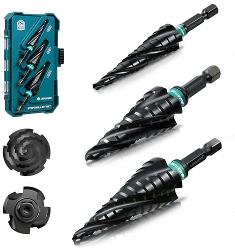 LIBRATON Four Spiral Flute Step Drill Bit, M35 Cobalt Unibit Step Drill Bit Set 1/8-7/8, AlTiN Coated Step Bits, Four Spiral Flute, 1/4 Hex Shank for Metal, Stainless Steel, Aluminum, Plastic, 3PCS
