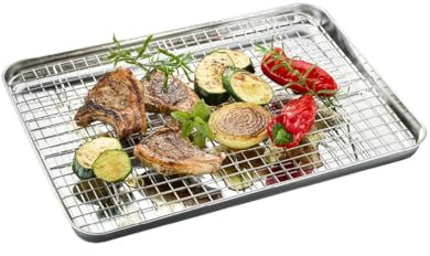 GEFU VARIADO Backblech 31,5 cm mit Edelstahl-Abkühlgitter für den Ofen | Ofenblech mit Kuchengitter aus Edelstahl, Hitzebeständig bis 250 °C, Spülmaschinenfest, Ideal zum Backen und Braten