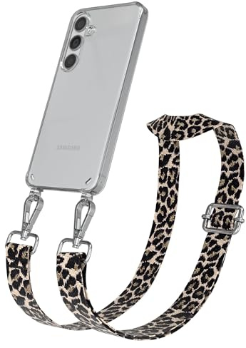 EAZY CASE Handykette - Verstellbares Taschenband kompatibel mit Galaxy S24, Schulterriemen, Handykordel mit Silikon Hülle, Umhängetasche, Leo - Schwarz Beige Silber
