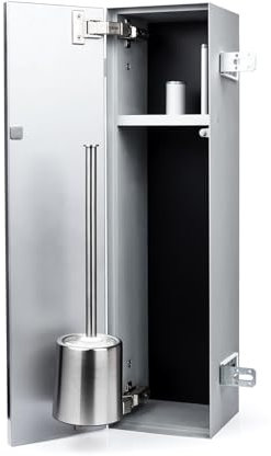 Unterputz Schrankmodul Bad befliesbar Hochschrank mit „Push to Open“-Funktion Türanschlag links seitlicher Papierausgabe Badezimmerschrank Toilettenpapierhalter WC-Bürstenhalterung Maße 15,4x66x17 cm