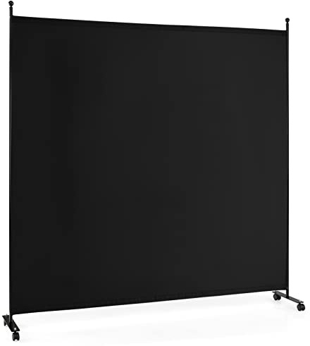 LIFEZEAL Raumteiler Freistehend, 184 cm Trennwand mit Paneel, Mobiler Stellwand Windschutz, 1-TLG. Sichtschutz mit Metallrahmen, Raumtrenner für Innen, Außen, 184 x 184 cm (Schwarz)