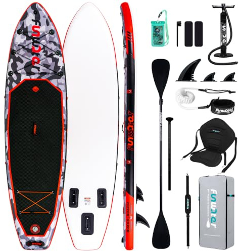 FunWater 10'6–11'6 SUP Board, aufblasbares Stand-Up Paddle Board für alle Könnensstufen, ideal für Einsteiger & Familien, mit Anti-Rutsch Eva-Deck, Paddel, Pumpe & komplettem Zubehör
