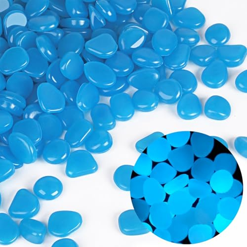 Teouuas 400 Stück Leuchtsteine, Leuchtet im Dunkeln Kieselsteine (Bleu) | Leuchtend, Leuchtet Im Dunkeln, Absorbiert Licht, Dekorative Kieselsteine für Aquarium, Garten, Vase, Wege