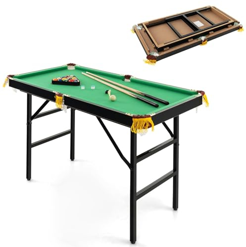 COSTWAY Billardtisch klappbar, Billiard Tisch mit Zubehör, Pooltisch mit 2 Queues, 2 Kreiden, Dreieck & Bürste, Tischbillard aus Holz, Snookertisch für Kinder, Erwachsene, 122 x 64 x 78 cm