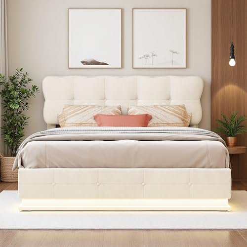 Yeutre Bett 160 x 200 cm mit Boxspringbett, Doppelbett mit LED, verstellbar, hydraulische Aufbewahrungsfunktion, Betten und Bettgestell für Erwachsene und Jugendliche, Lattenrost, ohne Matratze, Samt