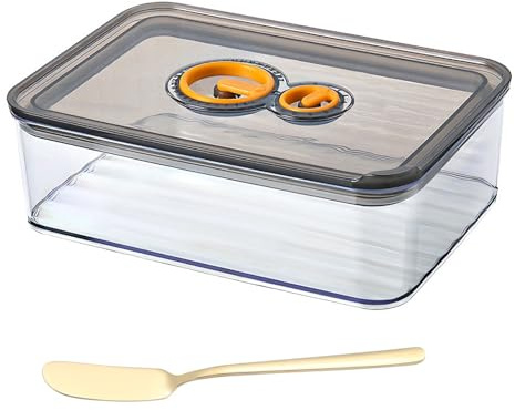Käsebox Kühlschrank mit Deckel, 1250ML Rechteckig Frischhaltedose Käsedose Flache Frischhaltebox mit Timer, Käsebehälter Rutschfestes Stapeln, BPA-frei Zur Kühlung Geeignet Leicht zu Reinigen (Grau)