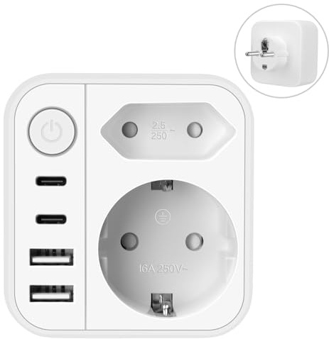 Mehrfachsteckdose mit USB, 2Fach Steckdosenadapter Doppelstecker für Steckdose mit 4 USB Steckerleiste,Steckdosenleiste Für Haushalt Büro Reise Weiß