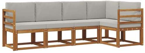 vidaXL Sofa Set mit Kissen 5 pcs Natürlich und Hellgrau, Gartenlounge, modernes Outdoor-Sofa, sectionale Möbel, langlebiges Patioset, Bequeme Terrassen-Sitzgelegenheit