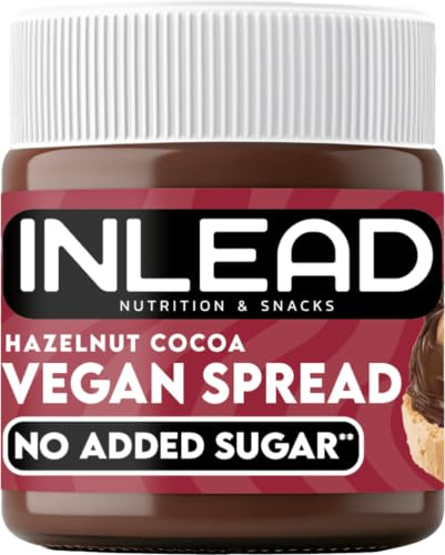 INLEAD - Spread VEGAN HAZELNUT COCOA - Veganer Haselnuss Kakao Aufstrich ohne Zuckerzusatz - 95% weniger Zucker - Cremige Schoko Nuss Creme - Palmölfrei - Für Brot, Pancakes & Desserts - 200g