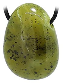 Budawi® Korea Jade Serpentin Trommelstein Anhänger Ketten Schmuck mit Lederband