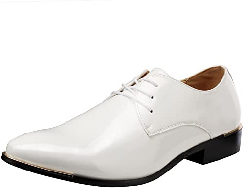 wealsex Scarpe Uomo PU Pelle Verniciata Derby Basse Oxford Business Scarpe di Cuoio (Bianco,44)