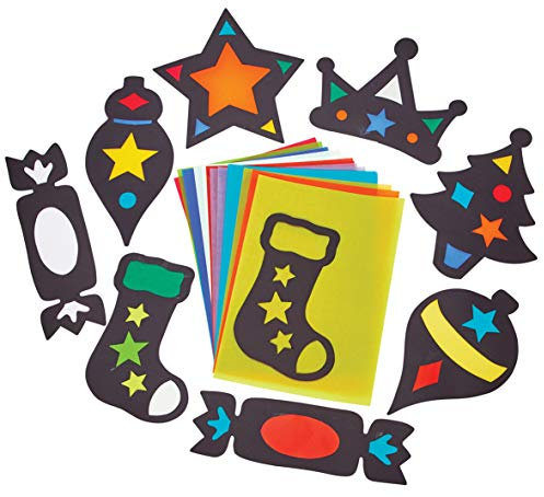 Springboard Stained Glass Silhouette Christmas Shapes Activity Pack - Make Your Own Christmas Decorations - Arts and Crafts for Kids - Early Years Resources - 35-Pack - 20 x 17 cm - Assorted Colours